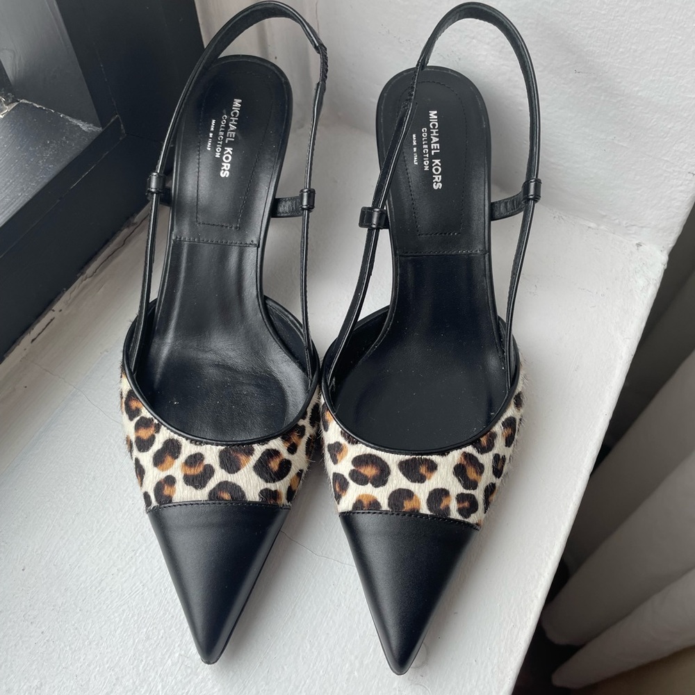 Michael Kors COLLECTION Leopard Print Slingback Kitten Heels